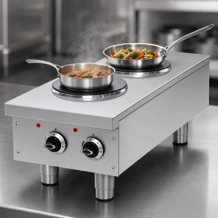 Product image #3 for BakeMax 2-Burner Electric Countertop Hot Plate with Thermostatic Controls, 208V