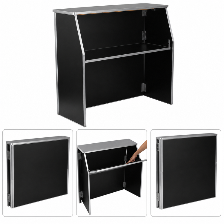 Product image #3 for Flash Furniture Foldable Portable Bar with Removable Aluminum Top, Black Laminate Panels, 47-3/4 Inches Wide