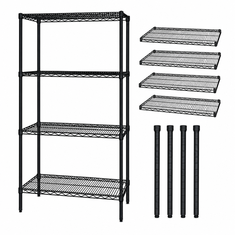 Product image #3 for Quantum 36" x 36" x 74" Stationary Wire Shelving Starter Kit with 4 Shelves and 4 Posts, Black Epoxy