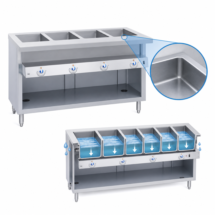 Product image #3 for Thurmaduke E-5-DLPG Electric 5-Well Full-Size Steamtable Unit with Open Storage Base