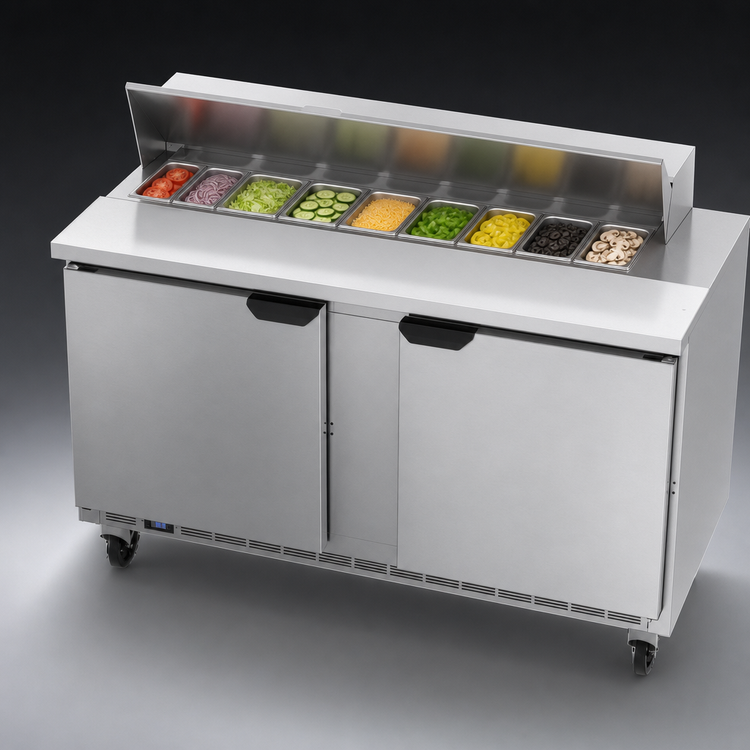 Product image #4 for Beverage-Air SPE60HC-10 Two-Section Sandwich Prep Table Refrigerator, 60-Inch Wide, 10-Pan Top