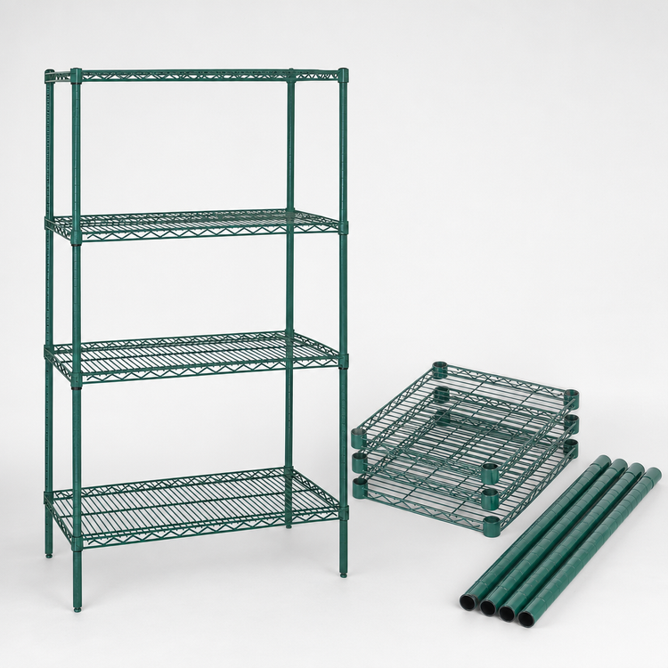 Product image #3 for Quantum 72 Inch x 12 Inch x 54 Inch Stationary Wire Shelving Starter Kit, 4 Shelves, Green Epoxy Antimicrobial Finish