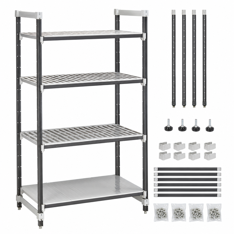 Product image #3 for Cambro Camshelving Elements XTRA 36" Wide x 21" Deep x 64" High Stationary Starter Polymer Shelving Unit, 4-Shelf Vented & Solid, Speckled Gray