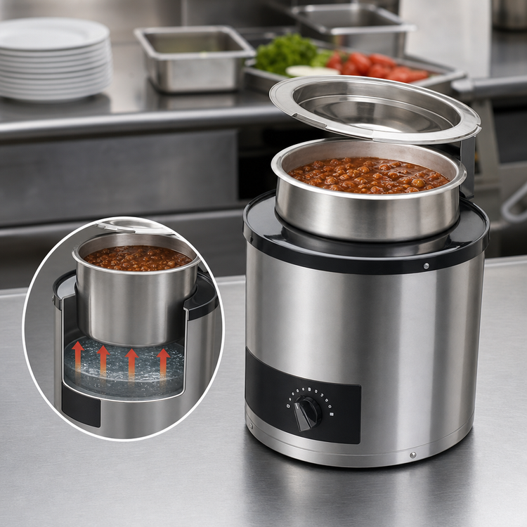 Product image #3 for Vollrath Cayenne SS-4 Round Countertop Wet Well Food Warmer with 4-1/8 Qt Insert and Hinged Cover, 120V