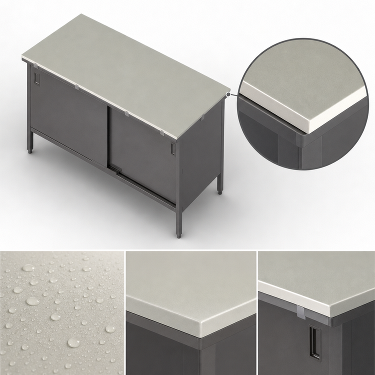 Product image #3 for John Boos 36 x 30 Inch Poly Top Work Table with Stainless Steel Enclosed Base and Sliding Doors