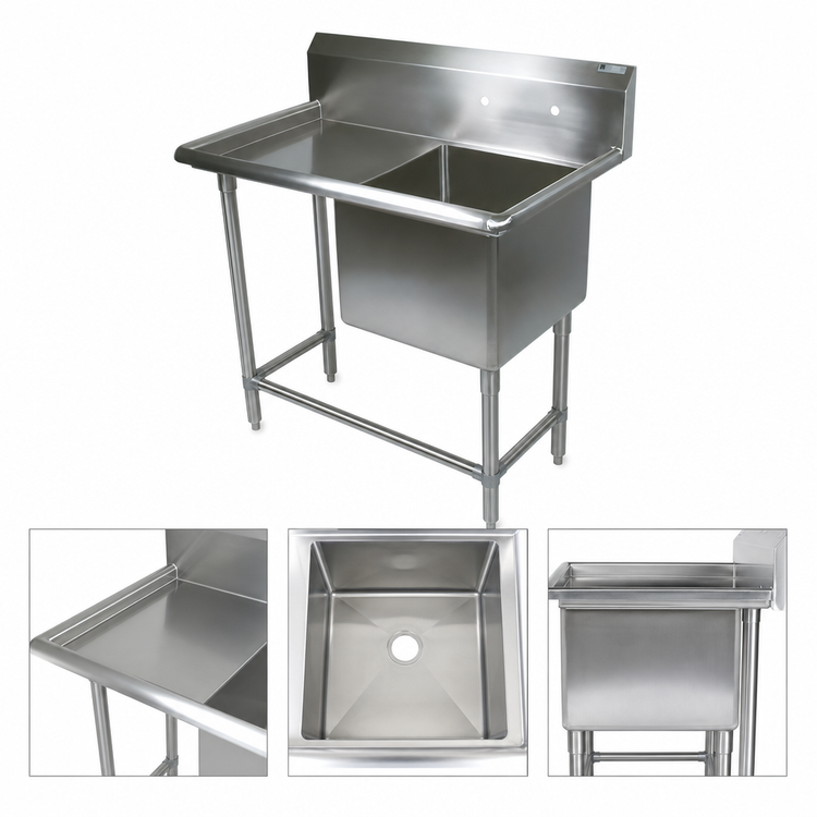 Product image #3 for John Boos Pro-Bowl 1-Compartment Stainless Steel Sink with 18-Inch Left Drainboard and 10-Inch Backsplash