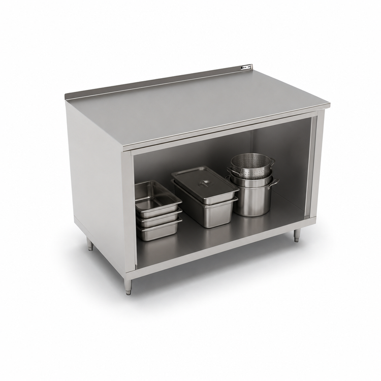 Product image #3 for John Boos Open Front Cabinet Base Work Table, 72 x 24 Inches, 16-Gauge Stainless Steel Top, 1-1/2 Inch Rear Riser