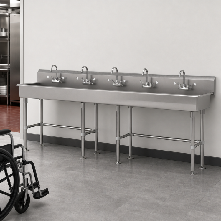 Product image #3 for Advance Tabco ADA Freestanding Multiwash Hand Wash Sink, 100 Inches, 5 Faucet Hole Sets