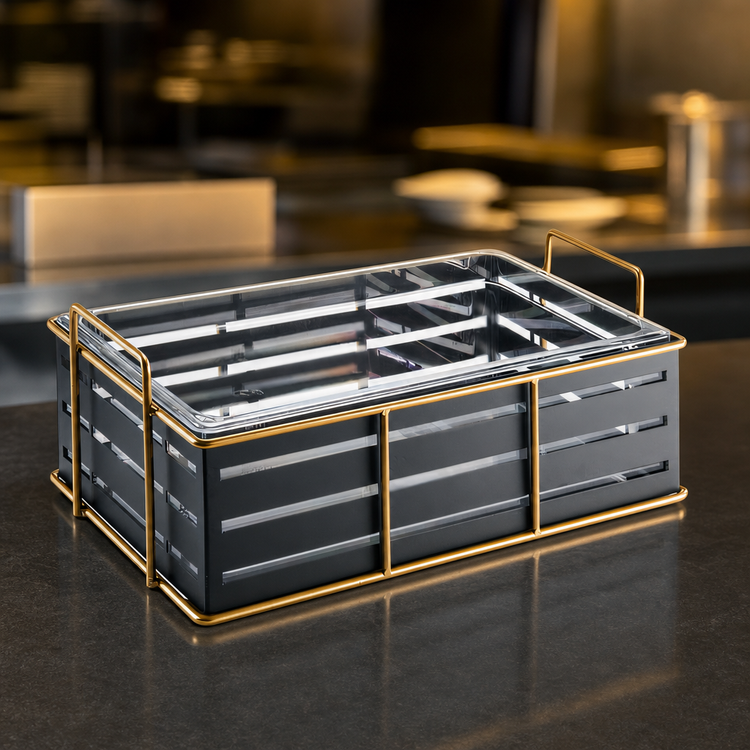 Product image #4 for Empire Rectangular Ice Housing with Clear Polycarbonate Pan, Gold Wire Frame, Black, 22 x 13-1/2 x 6-3/4 Inch