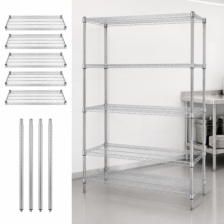 Product image #3 for Quantum Wire Shelving Starter Kit, 48"W x 36"D x 74"H, 5 Shelves, Chrome Plated