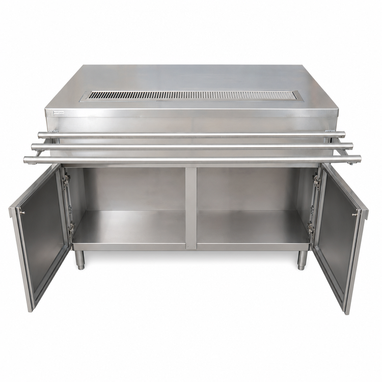 Product image #3 for BK Resources 48-Inch x 30-Inch Stainless Steel Enclosed Cabinet Base Self-Serve Counter with Hinged Doors and Urn Trough