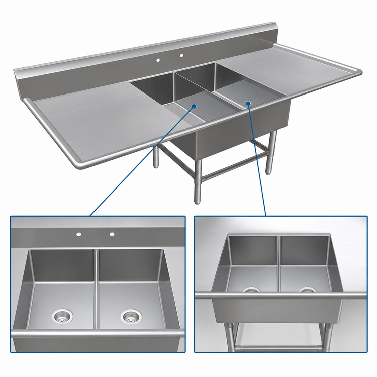 Product image #3 for John Boos Pro-Bowl 2-Compartment Platter Sink with Dual Drainboards, 14 Gauge Stainless Steel
