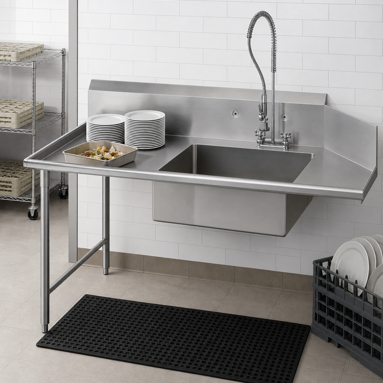Product image #3 for John Boos Pro-Bowl Straight Soiled Dishtable with Pre-Rinse Sink Bowl, 144 Inch x 30 Inch, Left-to-Right, Stainless Steel