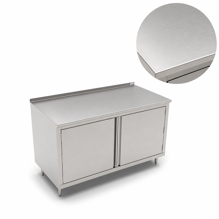Product image #3 for John Boos Enclosed Cabinet Base Work Table with Hinged Doors, 36 x 30 Inch, 14-Gauge 300 Series Stainless Steel Top, 1-1/2 Inch Rear Riser