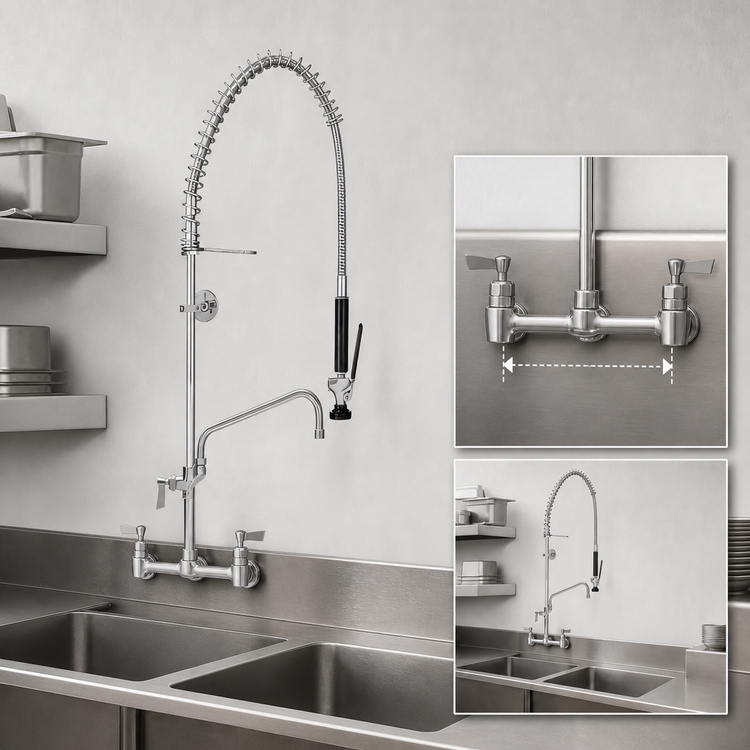Product image #3 for Fisher 8-Inch Center Backsplash-Mount Spring-Style Pre-Rinse Unit with Add-On Faucet and 16-Inch Swing Spout