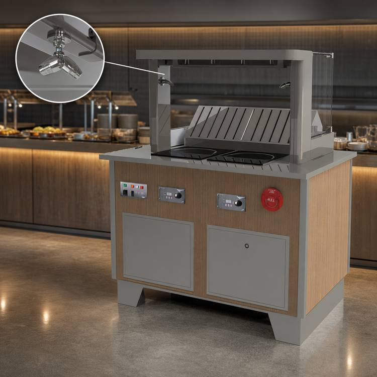Product image #4 for Vollrath 4-Series Signature Server Custom Downdraft Buffet Server with 22-Inch Curved Breathguard and (2) Mirage Drop-In Ranges