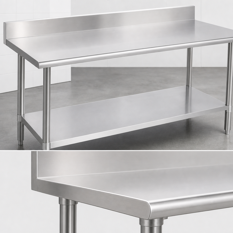 Product image #3 for Duke Deluxe 72-Inch x 36-Inch 16-Gauge Stainless Steel Work Table with 5-Inch Riser and Stainless Undershelf