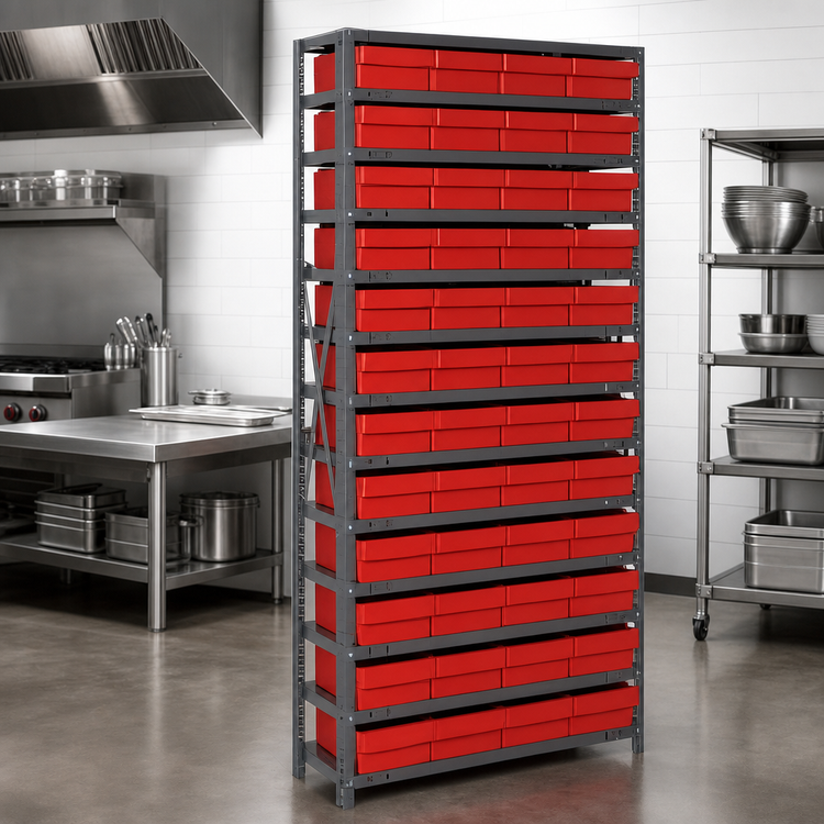 Product image #3 for Quantum Heavy Duty Stationary Wire Shelving Unit with 13 Shelves and 48 Storage Bins, 36 x 12 x 75 Inches