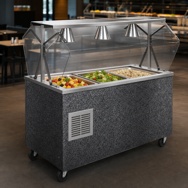 Product image #3 for 2-Series Affordable Portable 46-Inch Refrigerated Cafeteria Unit with Granite Wrapper and Breath Guard, 3-Pan Capacity