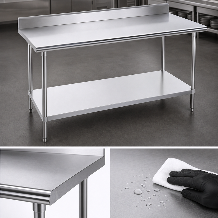 Product image #3 for Advance Tabco 84" x 36" 16-Gauge 430 Stainless Steel Work Table with 5" Backsplash and Adjustable Undershelf