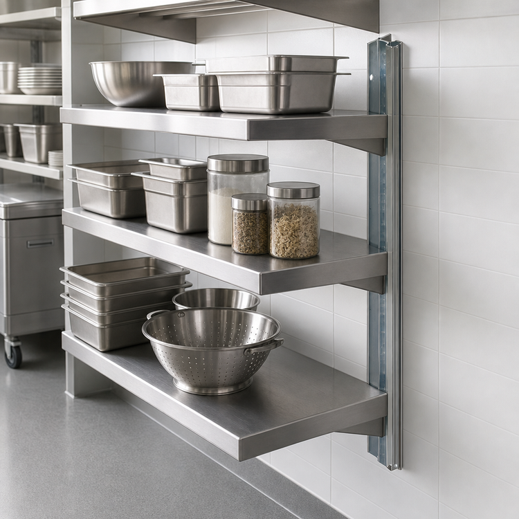 Product image #3 for Eagle Group 96 Inch Stainless Steel NSF Wall-Mounted Standard Upright for Cantilevered Shelving