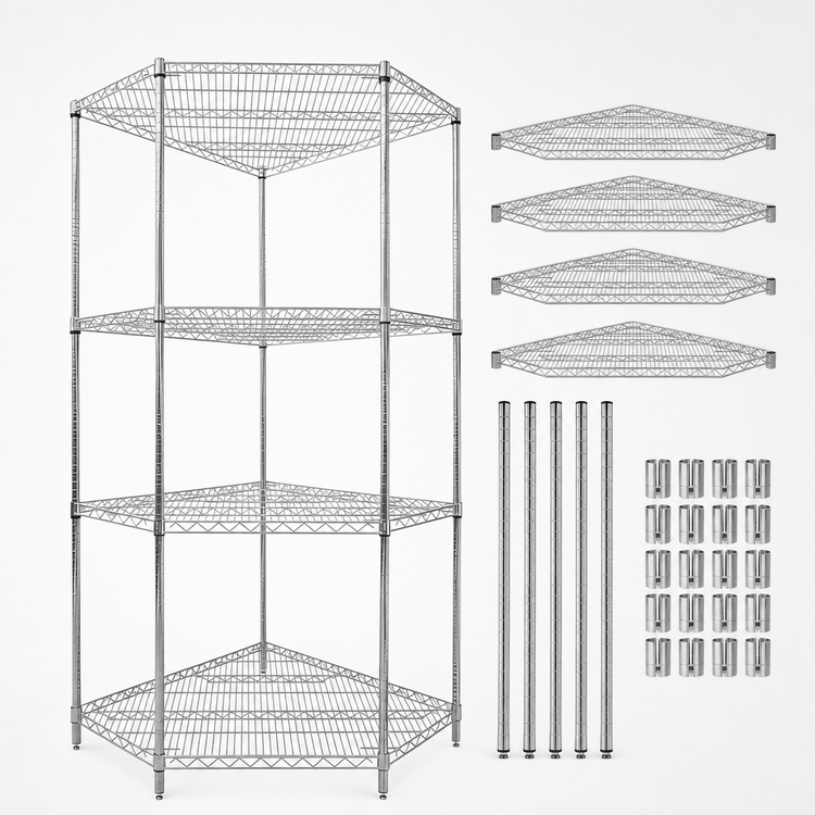 Product image #3 for Quantum 4-Shelf 5-Sided Wire Shelving Starter Kit, 42 x 24 Inches, Chrome Plated