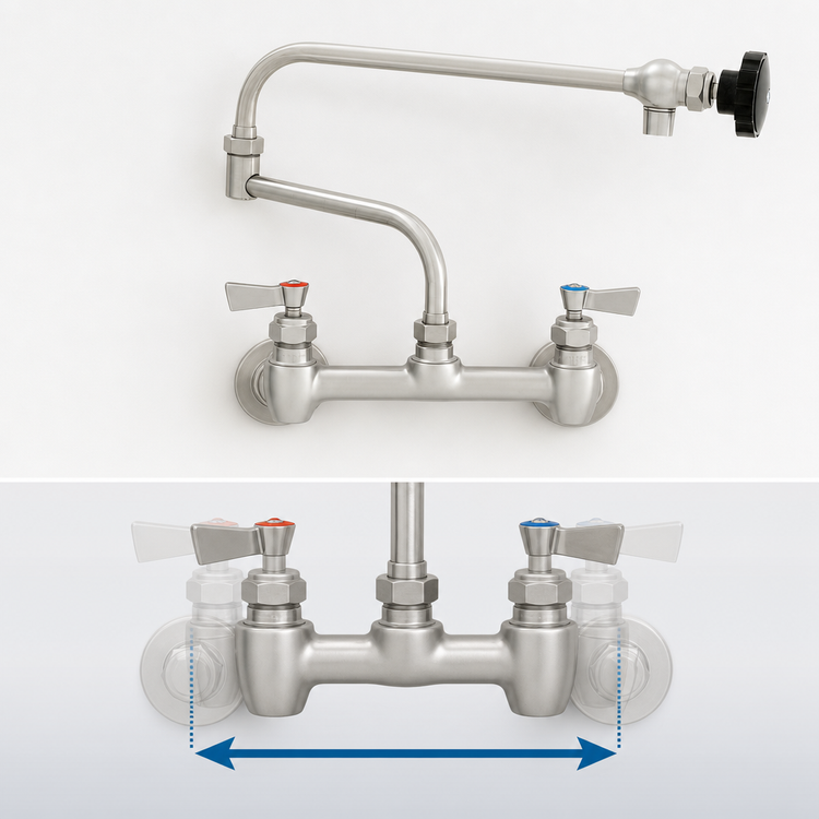 Product image #3 for Fisher Wall-Mount Pre-Rinse Faucet with 8-Inch Adjustable Centers and 20-Inch Double-Jointed Swing Spout