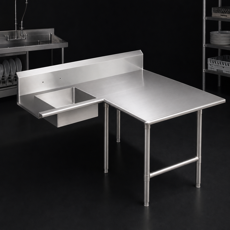 Product image #3 for John Boos Pro-Bowl L-Shaped Soiled Landing Dishtable with 10-Inch Landing Shelf, Right-to-Left Operation, 84-Inch Corner-to-End