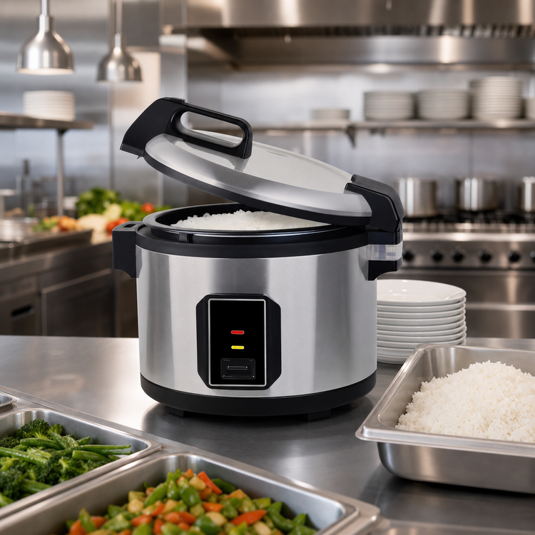 Product image #3 for Omcan Automatic Countertop Electric Rice Cooker/Warmer with Hinged Locking Lid, 32-Cup Uncooked Capacity
