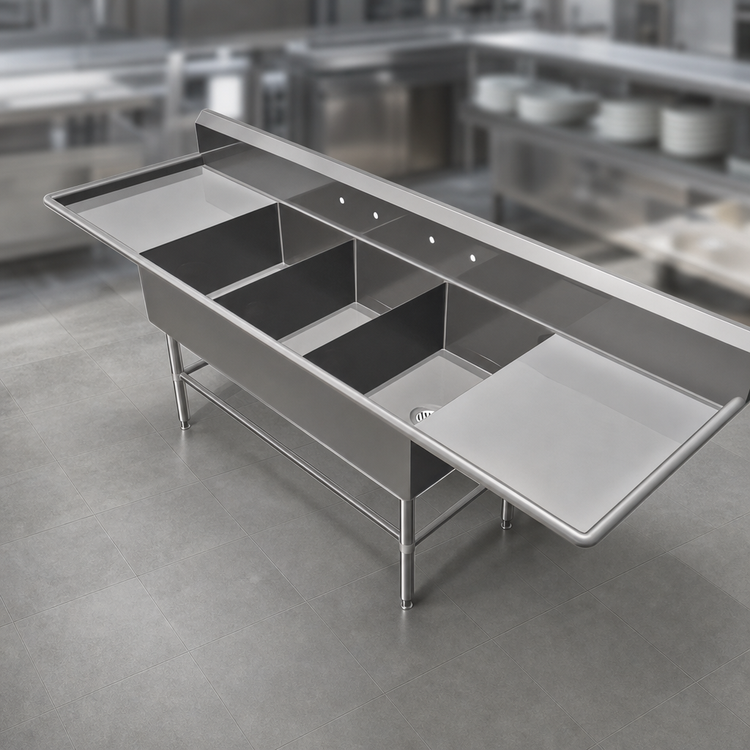 Product image #3 for John Boos Pro-Bowl 3-Compartment Sink with Dual 36-Inch Drainboards, 14-Gauge Stainless Steel