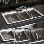 Thumbnail image #3 for Klinger's Trading DBS3 32-Inch Three-Compartment Drop-In Underbar Bar Sink, 18-Gauge 304 Stainless Steel, Marine Edge, Faucet and Drain Included