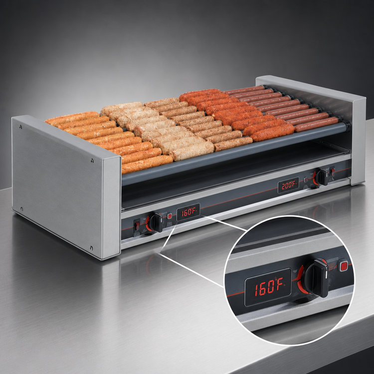 Product image #3 for Nemco Roll-A-Grill Slanted Hot Dog Roller Grill with Digital Temperature Readout, 75 Hot Dog Capacity