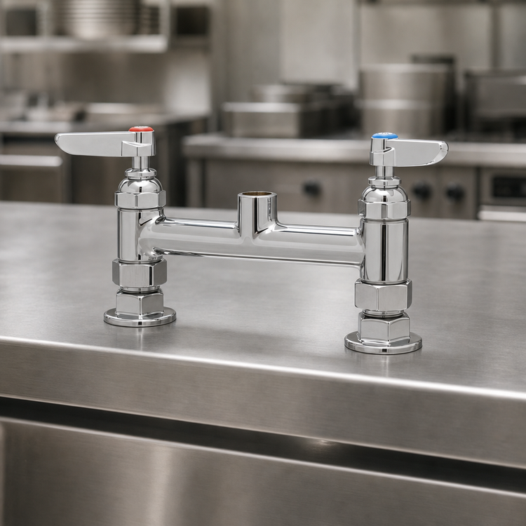 Product image #3 for T&S Brass Deck-Mount Manual Faucet Base with Lever Handles, 8-Inch Centers, Rigid Base Only