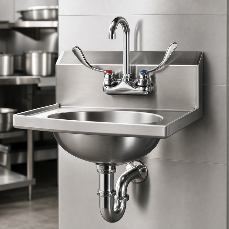 Product image #3 for Wall-Mount 304 Stainless Steel Hand Sink with Gooseneck Faucet and Wrist Handles
