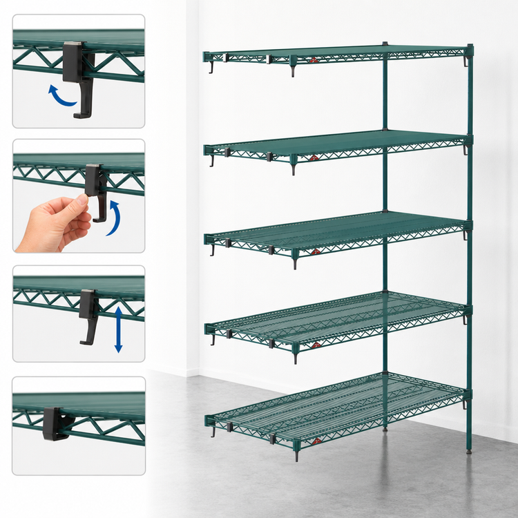 Product image #4 for Metro Super Erecta Super Adjustable Add-On Wire Shelving Unit, 24 x 24 x 74 Inches, 5 Shelves, Green Metroseal 3 Finish