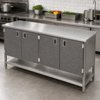 Thumbnail image #3 for John Boos EBHS4-24120 Stainless Steel Enclosed Work Table, 14-Gauge 300 Series Flat Top, Hinged-Door Cabinet Base, 120 x 24 Inches