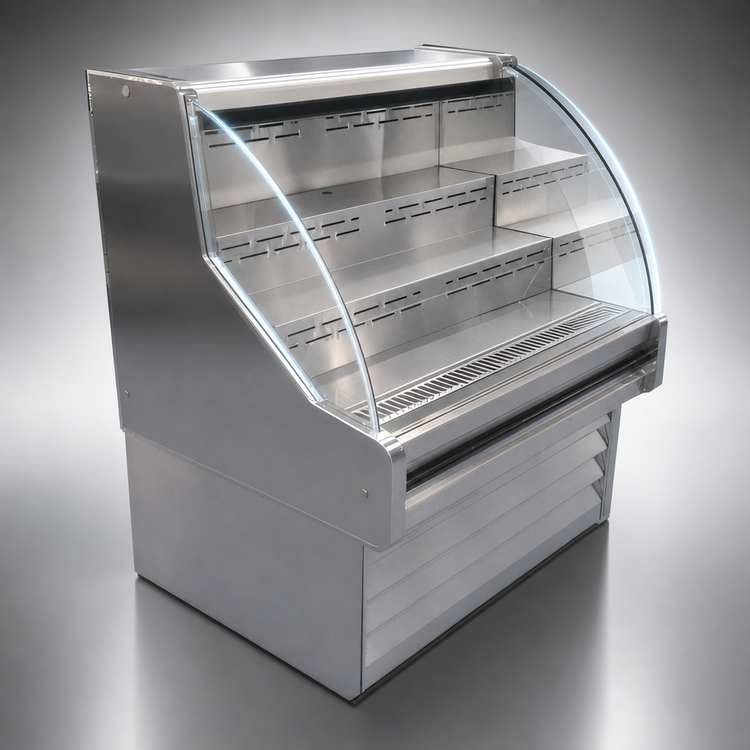 Product image #3 for Howard-McCray 35E Series Curved Glass Remote Open Merchandiser, 39-Inch Wide, Stainless Steel, LED Top