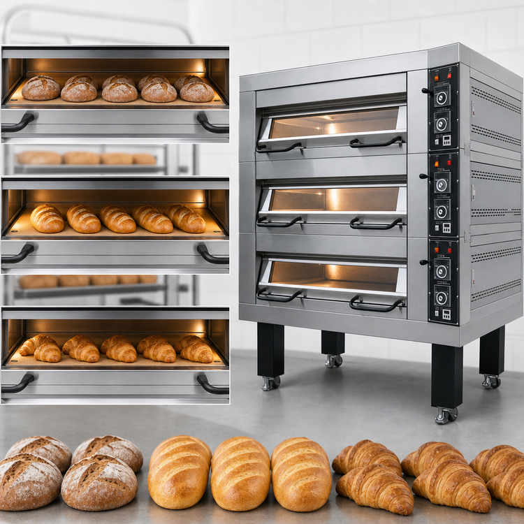 Product image #3 for BakeMax Electric Triple Deck Artisan Stone Deck Oven, 6 Full-Size Pan Capacity