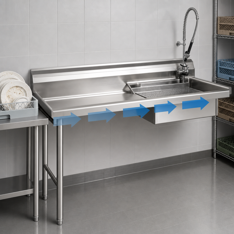 Product image #3 for Eagle Group 120-Inch Straight Soiled Dishtable with Left-to-Right Operation and Pre-Rinse Sink