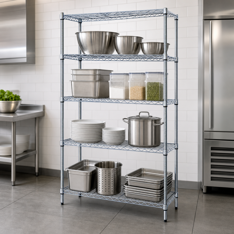 Product image #3 for Quantum 4-Tier Wire Shelving Unit, 36W x 18D x 72H, Chrome-Plated