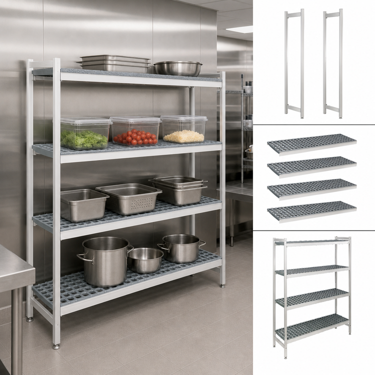 Product image #3 for Fermostock 4-Tier Starter Polymer Shelving Unit, 52W x 14D x 83H, Gray Anodized Aluminum