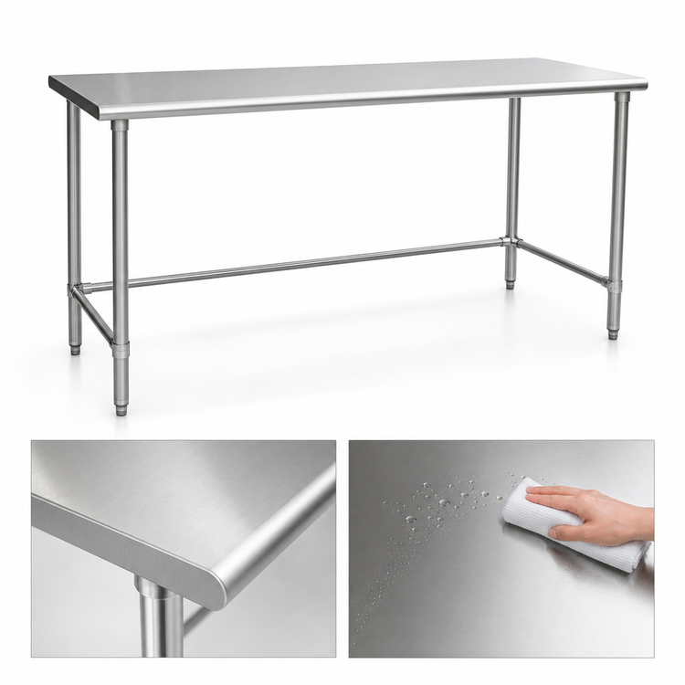 Product image #3 for BlendPort Deluxe Series 60-Inch x 30-Inch Flat Top Stainless Steel Work Table with Open Stainless Steel Tubular Base
