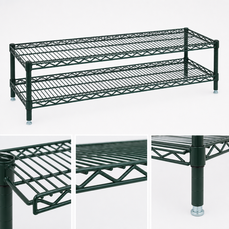 Product image #3 for QuadTruss Front Case Merchandise Wire Shelving Unit, 2-Tier, 30 x 14 x 14 Inches, Green Epoxy Finish