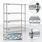 Thumbnail image #3 for Redipak 4-Tier Stationary Wire Shelving Unit, 48W x 18D x 63H, Chrome Finish