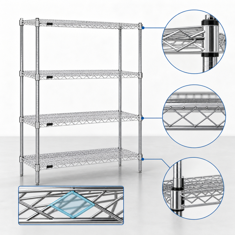 Product image #3 for Redipak 4-Tier Stationary Wire Shelving Unit, 48W x 18D x 63H, Chrome Finish