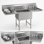 Thumbnail image #3 for BK Resources BKS-1-1620-12-18TS One-Compartment Stainless Steel Commercial Sink with Double 18-Inch Drainboards, 16 x 20 x 12-Inch Bowl, 52-Inch Wide