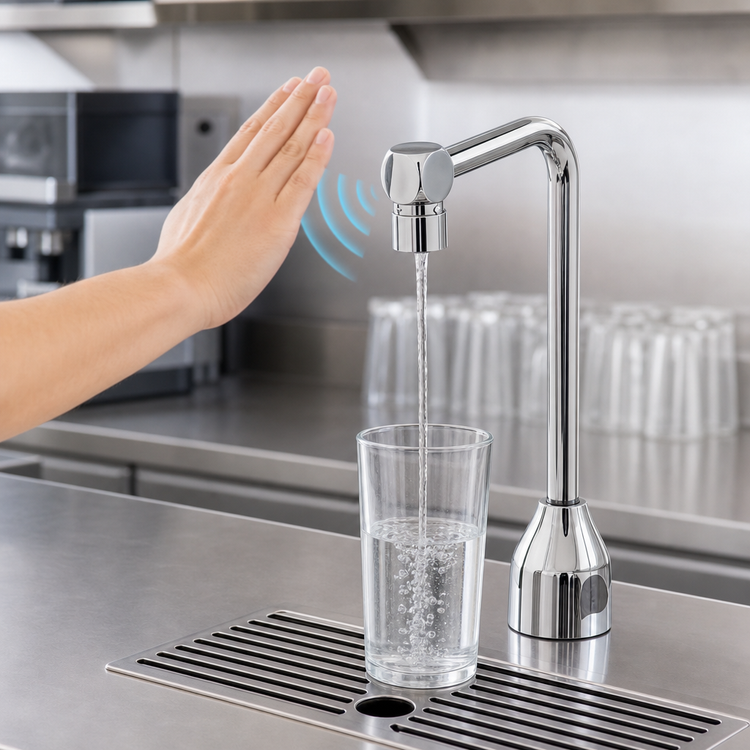Product image #3 for T&S Brass ChekPoint 10-Inch Electronic Sensor Glass Filler with Water Filtration Kit, High-Arc Rigid Gooseneck, Deck Mount, Chrome Plated Brass