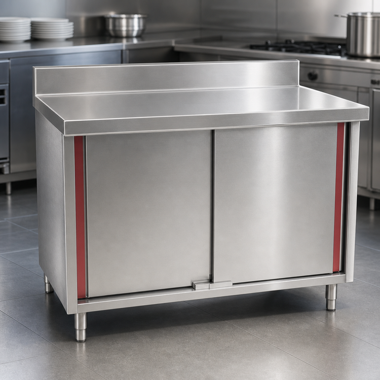 Product image #3 for Spec-Master Marine Series 120"W x 24"D Stainless Steel Cabinet Base Work Table with Sliding Doors