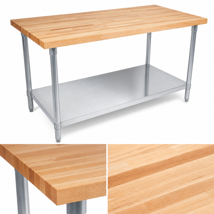 Product image #3 for John Boos 84-Inch Northern Hard Rock Maple Wood Top Work Table with Adjustable Undershelf