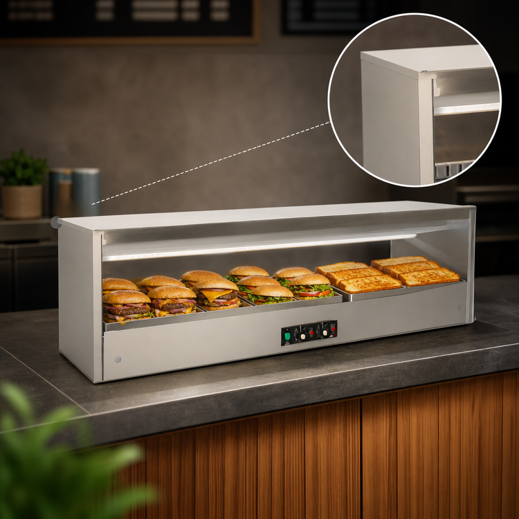 Product image #3 for BKI SM-3824L Countertop Slanted-Back Sandwich Warmer, 38 x 24 Inches, 1 Shelf, Stainless Steel